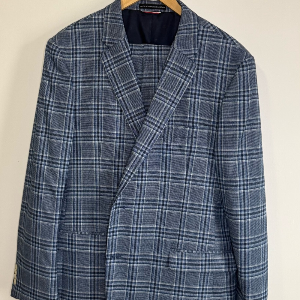 Tommy Hilfiger Gray and Blue Plaid Suit